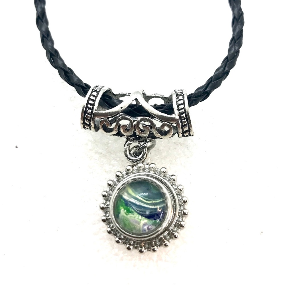 Necklace With handmade 12mm snap SN12 on braided leather cord